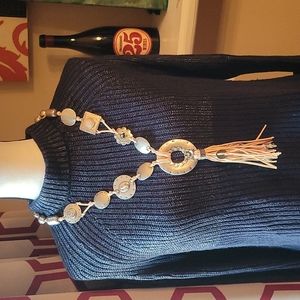 Chico's cream leather silver tone necklace